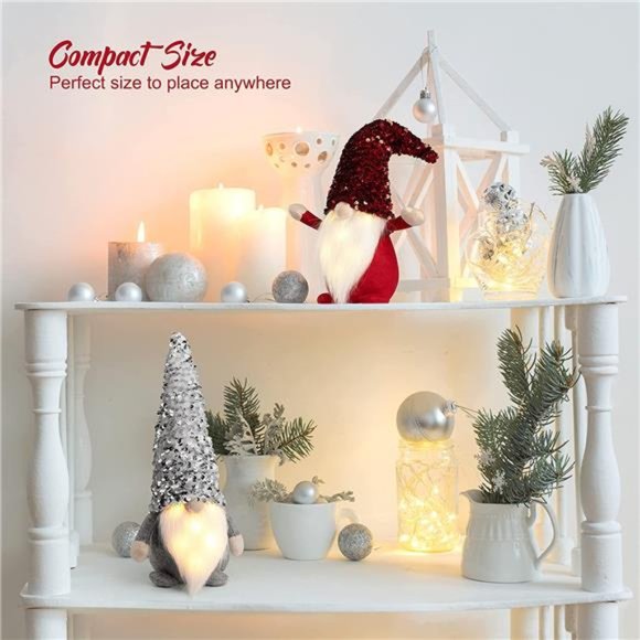 2 Pack Sequin Christmas Gnomes Plush with LED Lighting...